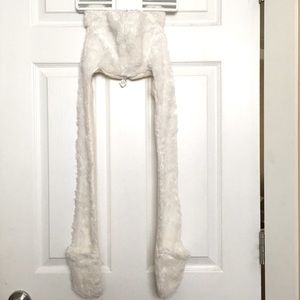 Wishpets Bear Hat Scarf Beige Creme White with Hand Pockets